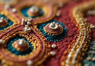Close-up of intricate embroidery by Vastra Viraasat artisan